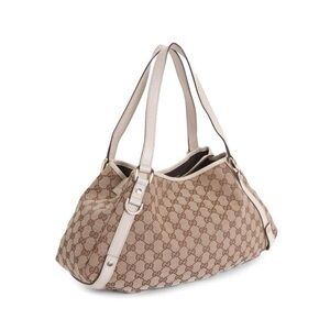 Gucci GG Canvas Monogram Hobo Shoulder Bag Beige/Ebony‎ Ivory Leather Trim